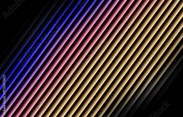 Obraz Pink, gold, and purple gradient with glowing diagonal stripe effect on a dark background — futuristic neon abstract light waves featuring smooth motion, layered depth, and glow.
