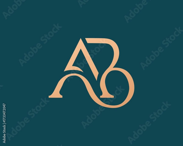 Fototapeta Elegant monogram design combining the letters A and B in golden gradient on a dark teal background, creating a modern and luxurious visual identity.