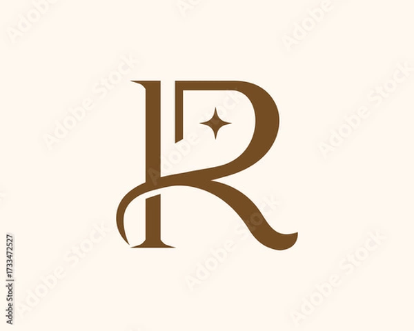 Fototapeta Sophisticated monogram letters K and R in a brown elegant style on a light beige background,  with a decorative star symbol