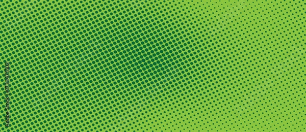 Fototapeta horizontal green comic retro dotted gradient background, banner with dots, circles. Abstract halftone textured. Grunge groovy texture. Vector EPS10