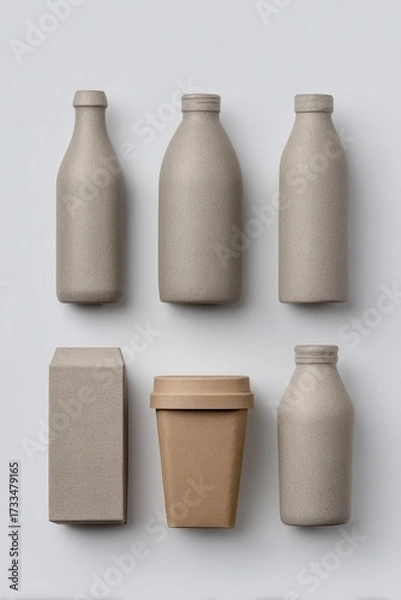 Fototapeta Recyclable materials arranged aesthetically on a neutral background showcasing creativity and sustainability. National Recycling Day and Week,  America Recycles Day