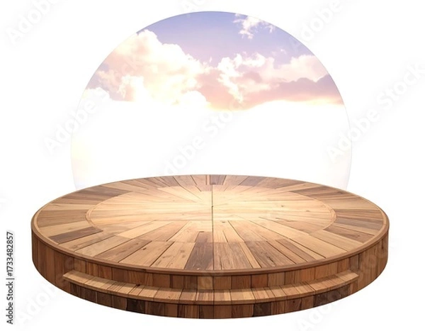 Obraz Wooden circular platform with sky view