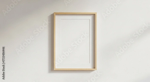 Fototapeta Simple Wooden Frame Mockup on a White Wall A Clean and Minimalist Display for Artwork or Photography in a Bright and Airy Setting Perfect for Showcasing Designs