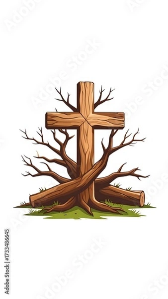 Obraz Wooden cross on stump