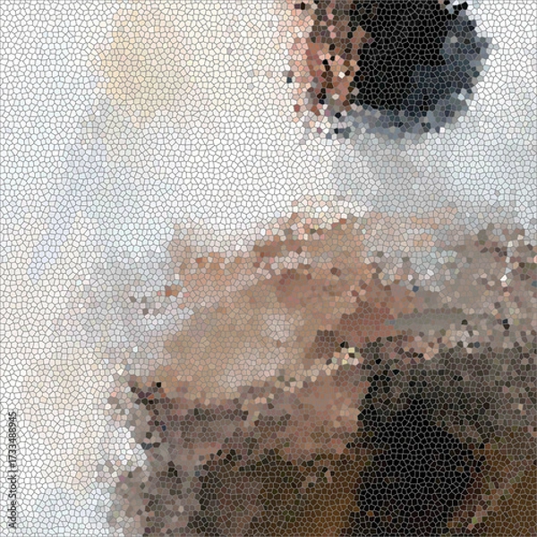 Fototapeta mosaic effect with a dark ash brown, light beige brown, and white overlapping polygonal colors create a textured appearance and form an indistinct abstract form 1