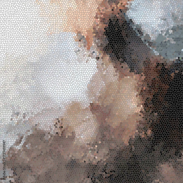 Fototapeta mosaic effect with a dark ash brown, light beige brown, and white overlapping polygonal colors create a textured appearance and form an indistinct abstract form 3
