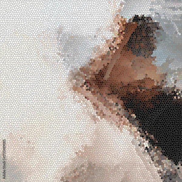 Fototapeta mosaic effect with a dark ash brown, light beige brown, and white overlapping polygonal colors create a textured appearance and form an indistinct abstract form 2
