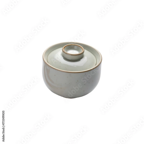 Fototapeta Speckled Ceramic Bowl with Lid Isolated on White Background