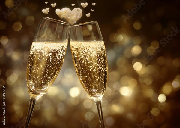 Fototapeta Ai celebrating love with sparkling drinks and heart-shaped decorations at an evening gathering