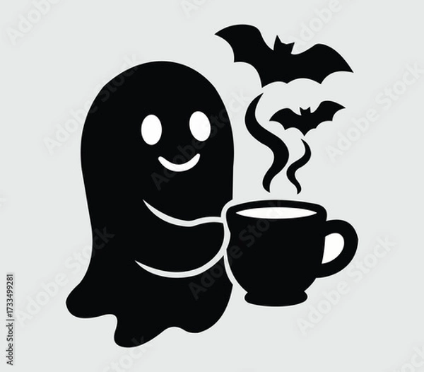 Fototapeta Ghostly Brew A Spooky Silhouette Scene of Halloween Fun with Coffee and Bats for a Festive Vibe