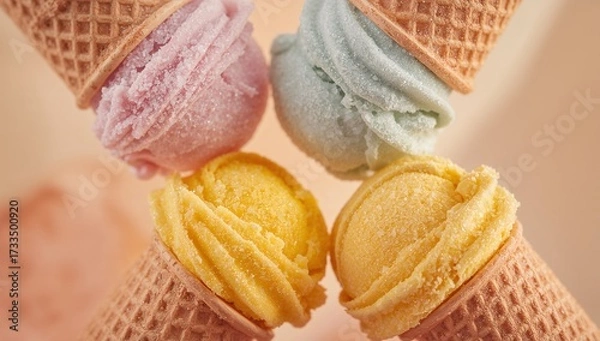 Fototapeta Ice cream cone dessert ice cream cone pastel color waffle