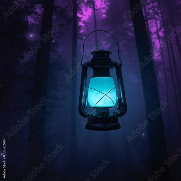 Fototapeta Forest lantern light forest magic lantern glowing trees