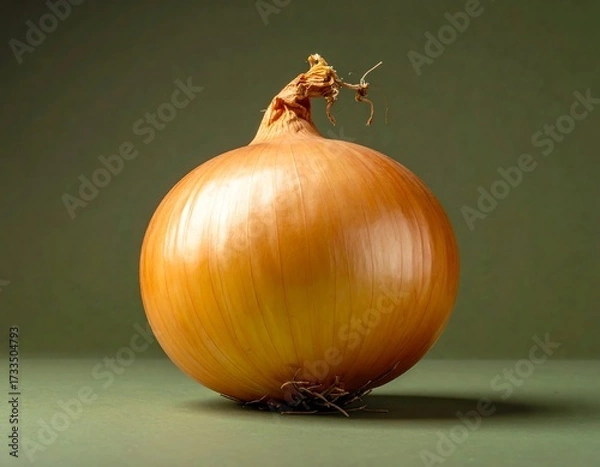 Fototapeta Single onion on green backdrop (1)