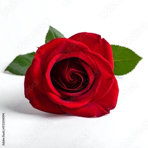 Fototapeta Single red rose on white background