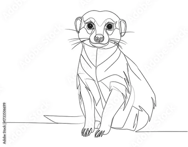 Fototapeta Single-line drawing of a meerkat
