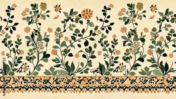 Obraz Elegant Floral Pattern Design: Vintage Botanical Wall Decor