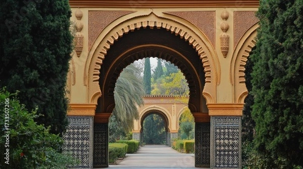 Obraz Majestic Moorish Arches in a Serene Garden