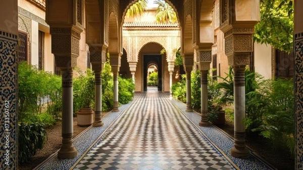 Obraz Moorish Palace Courtyard: Architectural Marvel of  Andalusian Heritage