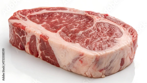Fototapeta raw halal beef steak piece with large amount of marbling