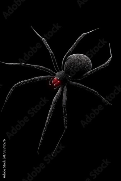 Fototapeta Realistic depiction of a black widow spider on a dark background, showcasing its distinct features