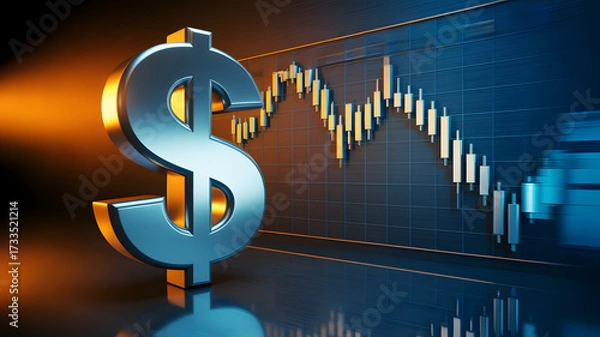 Fototapeta Dollar sign with stock market graph in the background
