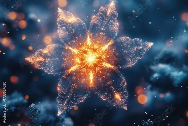 Obraz Glowing lights illuminate a delicate snowflake.