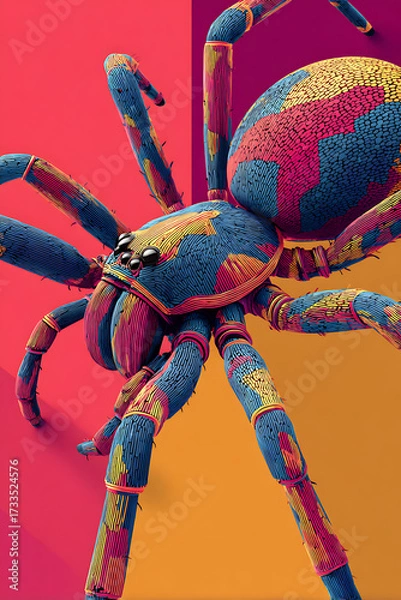 Fototapeta Colorful abstract spider sculpture against a vibrant gradient background, showcasing artistic design