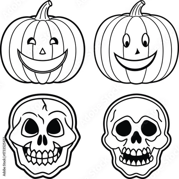 Obraz A single lit spooky halloween carved pumpkin, Jack O Lantern with evil face and eyes isolated against a white background
