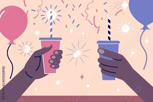 Obraz festive-hands-holding-drinks-and-party
