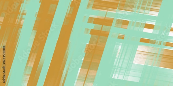 Fototapeta Abstract turquoise and orange grid line texture with overlapping transparent geometric layers in artistic modern design