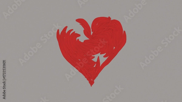 Fototapeta Unfinished painted red heart with bold brush strokes on gray background