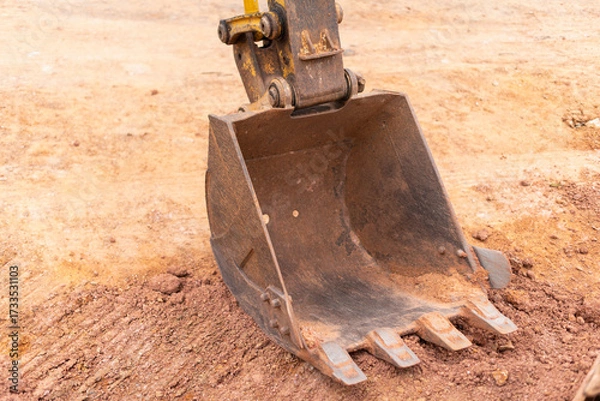 Fototapeta Construction equipment action building site machinery image urban environment close-up view heavy duty concept