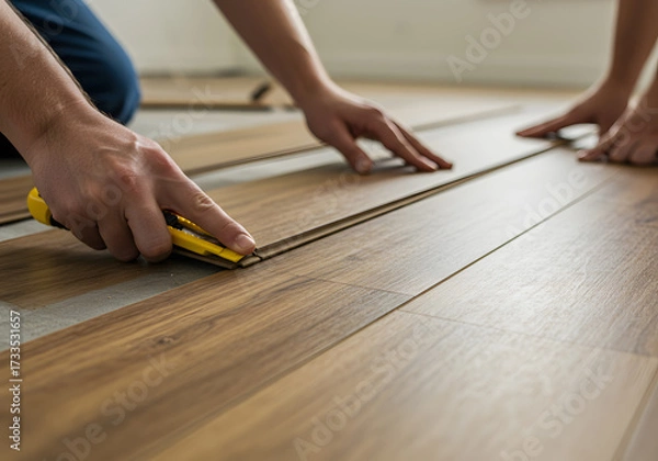 Fototapeta Closeup of a person using a pressure washer to clean the roof and gutter of a house, removing dirt and debris effectively