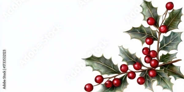 Obraz Christmas Holly Corner Frame Elegant holly and berry corner frame for festive designs. Festive season embellishment refined winter foliage accent decorative botanical border holiday