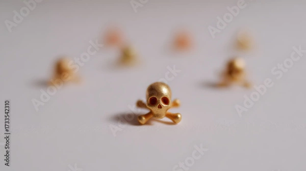 Fototapeta Menacing gold skull and bone danger minimal concept
