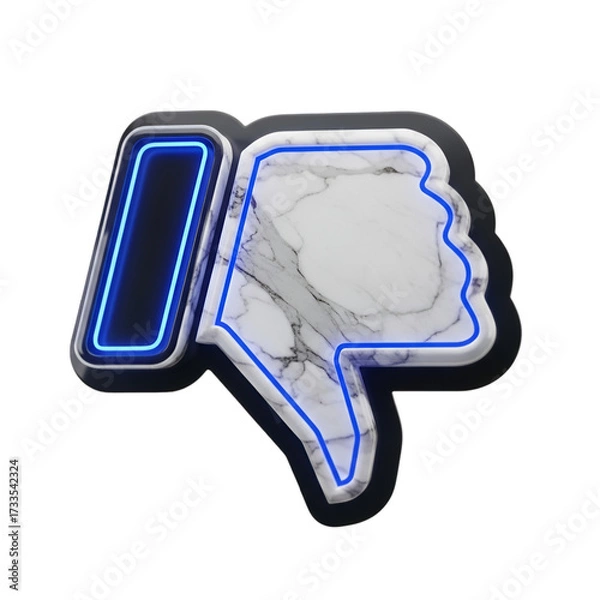 Fototapeta Thumbs down symbol with marble texture and neon blue outline isolated on transparent background