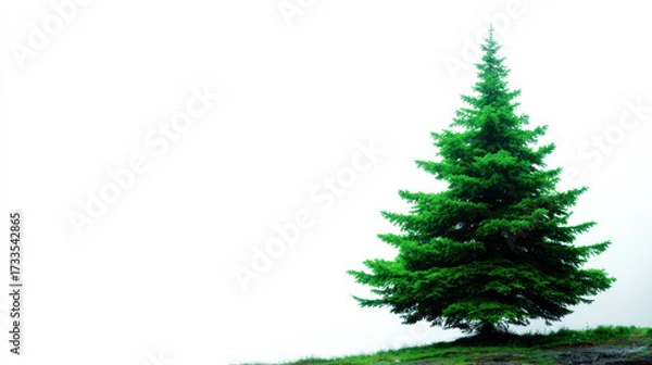 Fototapeta Green evergreen fir tree isolated in natural solitude
