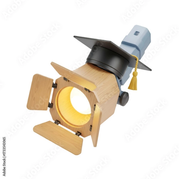 Fototapeta Spotlight with graduation cap on transparent background, symbolizing education and performance