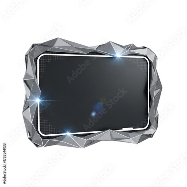 Fototapeta Abstract geometric digital frame with dark screen isolated on transparent background