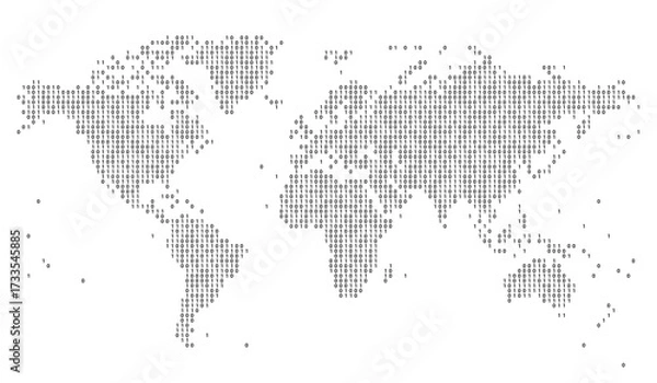Fototapeta Vector dotted world map composed by number ones and zeros as a binary code.