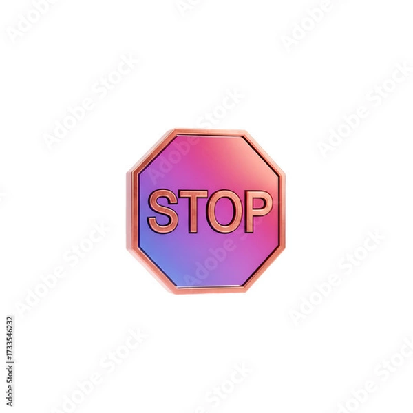 Fototapeta A stylized stop sign with a gradient of pink and blue, isolated on transparent background