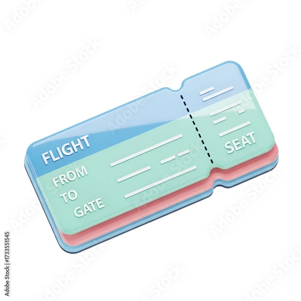 Fototapeta A stylized flight ticket with text indicating flight details, isolated on transparent background