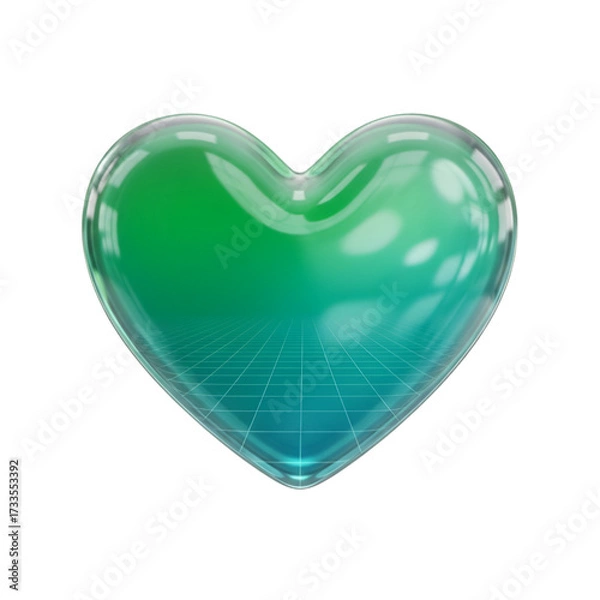 Fototapeta Glossy green and blue heart with grid isolated on transparent background