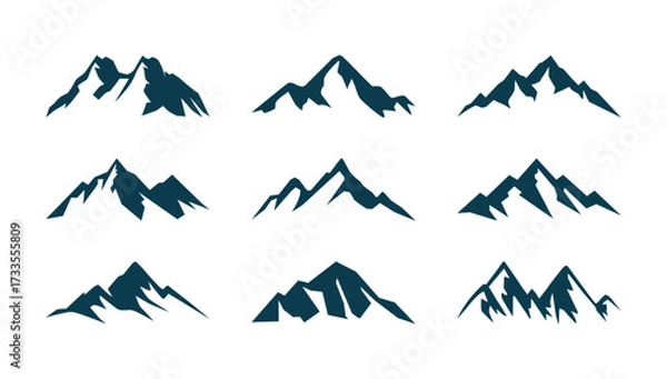 Fototapeta set of nine simple monochrome mountain peak shapes