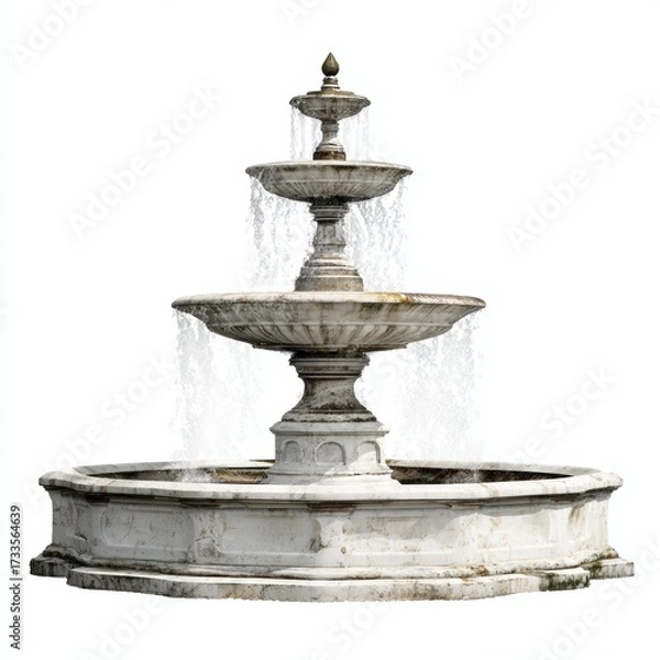 Fototapeta A classic tiered fountain with water cascading down into the basins. The fountain showcases intricate architecture and a timeless design