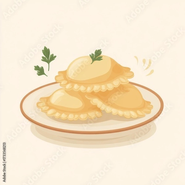 Fototapeta A plate of delicious ravioli, with parsley, ready to be served. A culinary delight in its simplicity.