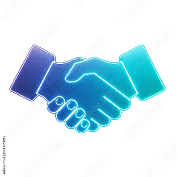 Fototapeta Neon handshake icon with blue and teal gradient isolated on transparent background