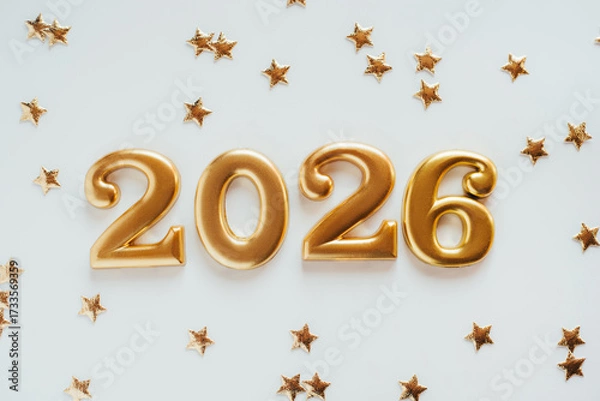 Fototapeta Metal numbers 2026 on a white table. Happy New Year 2026 is coming concept.