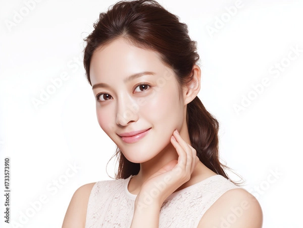 Fototapeta スキンケアをしている美しく透明感のある女性