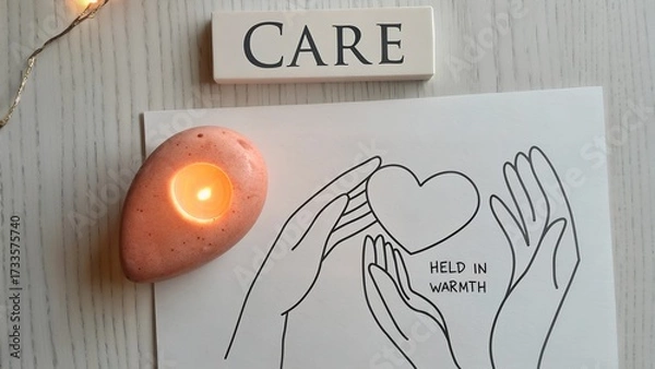 Fototapeta Heart and Hands Illustrated with Candle Showing Love and Care